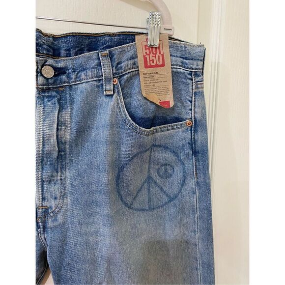 NWT LEVI'S 501 150 ANNIVERSARY EDITION PEACE STONEWASH WATER-LESS JEANS W38 L34 - Picture 3 of 6